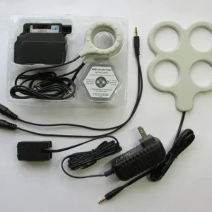StemPulse Complete Set — device, coil array, 9V battery adapter, AC adapter, coil life tester, and cables